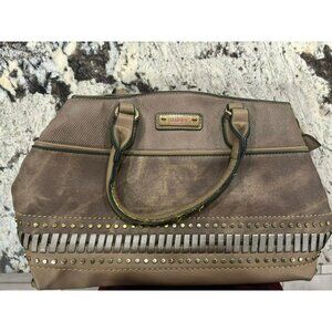 Nikky Brown Faux Leather Handbag With Stud Accents‎ & Printed Lining